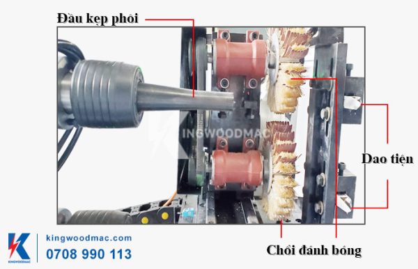 MÁY TIỆN 2 TRỤC NẠP PHÔI TỰ ĐỘNG CÓ CHÀ NHÁM - KWQH 800 2S AL Chi tiết dao tiện - chổi đánh bóng máy tiện 2 trục nạp phôi tự động có chà nhám KWQH 800-2 SAL