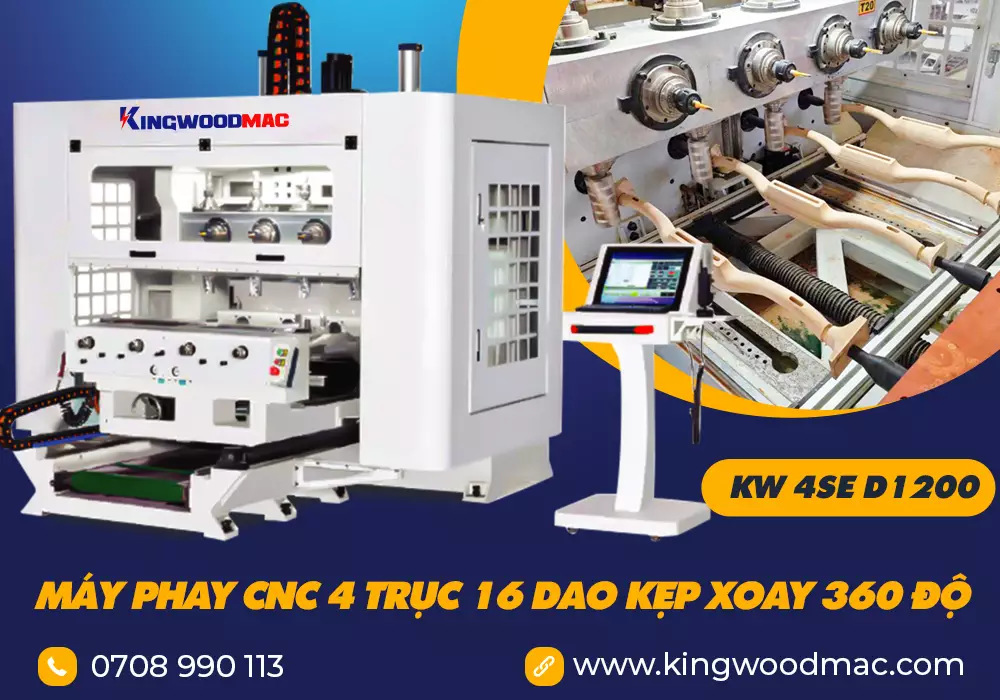 MÁY PHAY CNC 4 TRỤC 16 DAO KẸP XOAY 360 ĐỘ GIA CÔNG CHÂN BÀN GHẾ – KW 4SE D1200