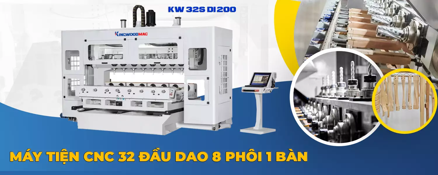 MÁY CHẾ BIẾN GỖ KINGWOODMAC MÁY TIỆN CNC 32 ĐẦU DAO 8 PHÔI